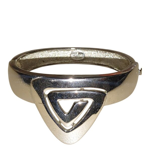 Givenchy Hinged Bracelet Bold Silver Tone Vintage Triangular Design Modernist - Picture 3 of 14